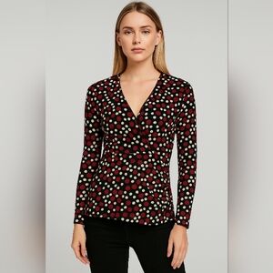 Polka Dot V-Neck Faux Wrap Y2k Blouse Small 90's